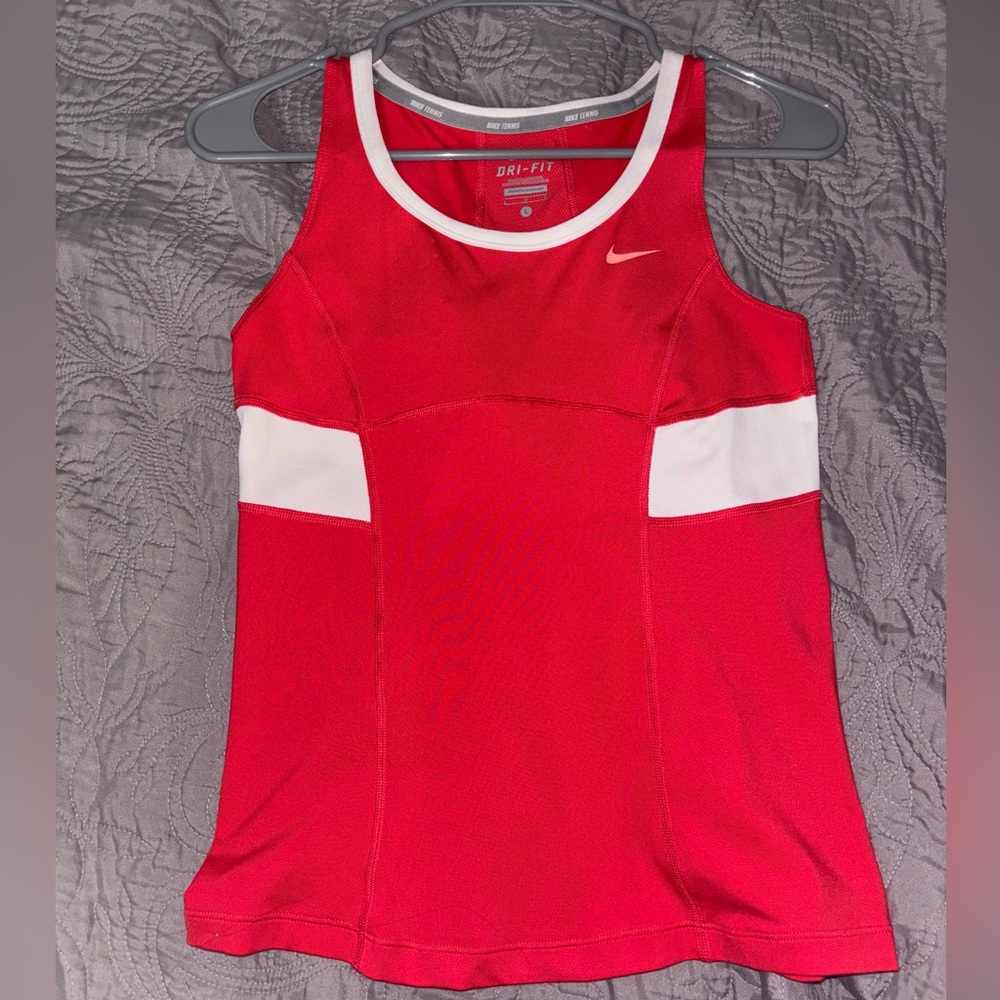 Red Nike tank top, tennis or pickleball